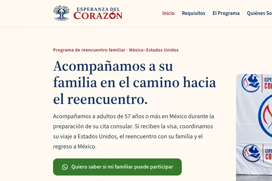 The Esperanza del Corazón website homepage, in Spanish.