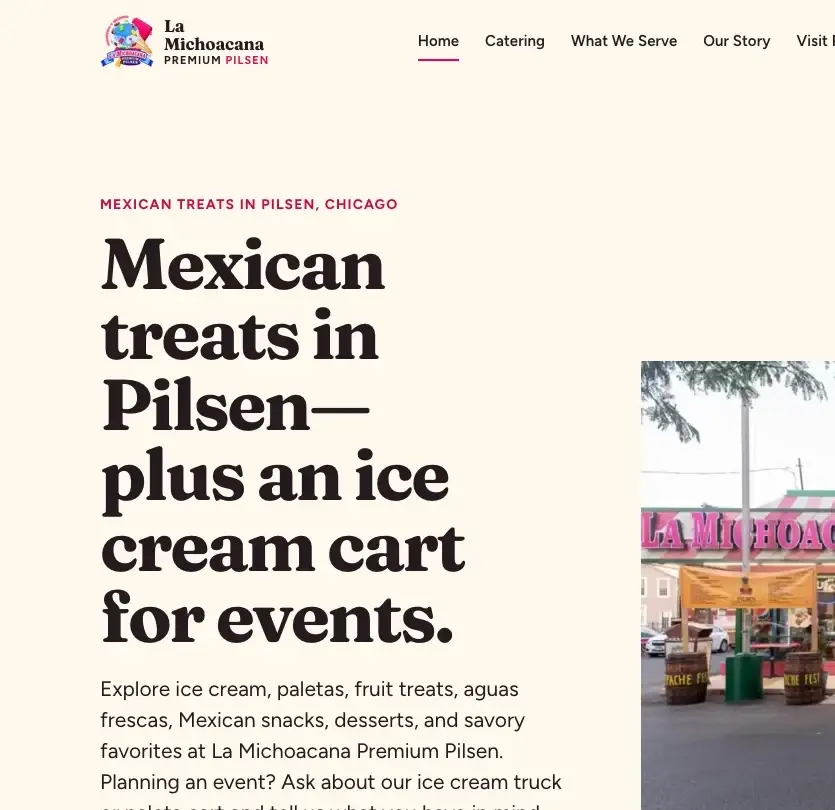 The La Michoacana Premium Pilsen website homepage.